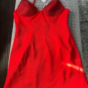 AREA Red Beaded Dress